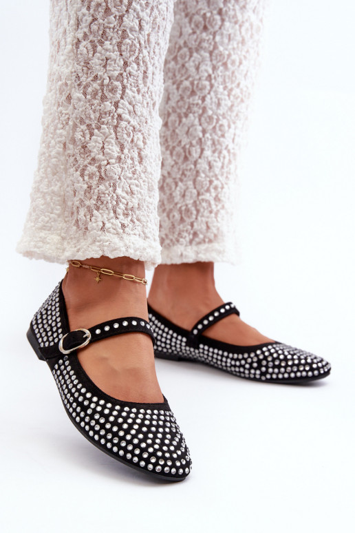 Eco Suede Ballerina Flats Adorned with Jet Black Tinara