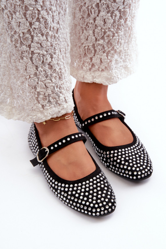 Eco Suede Ballerina Flats Adorned with Jet Black Tinara