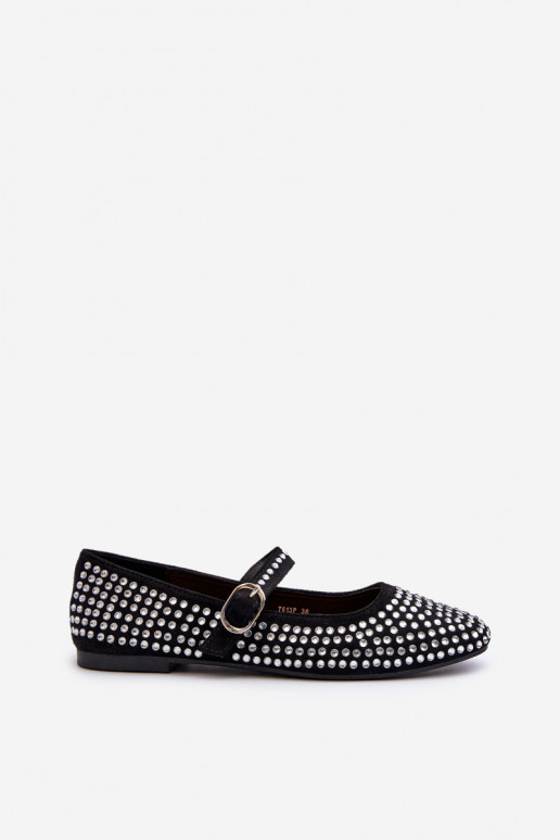 Eco Suede Ballerina Flats Adorned with Jet Black Tinara