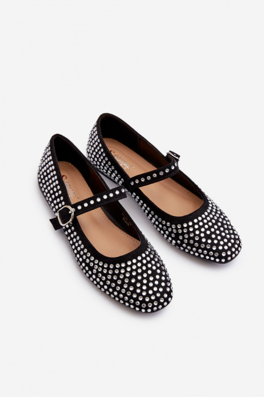 Eco Suede Ballerina Flats Adorned with Jet Black Tinara