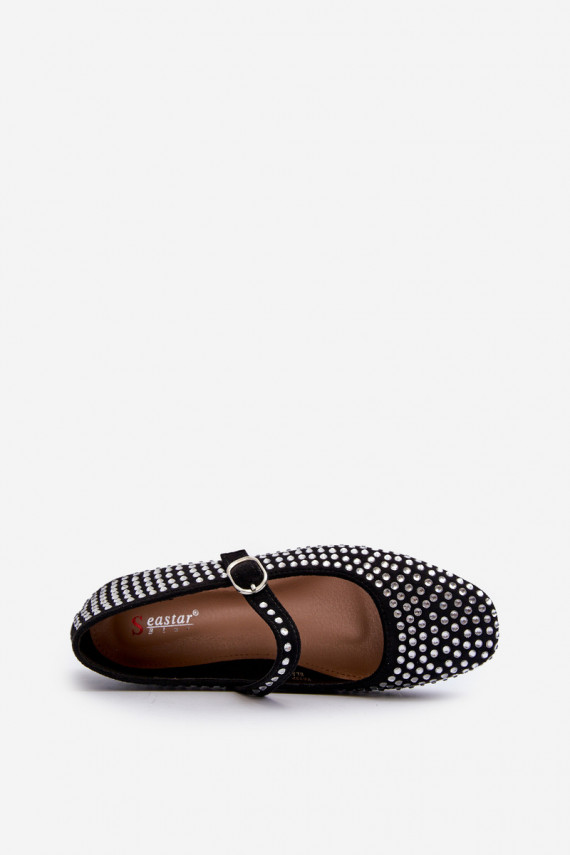 Eco Suede Ballerina Flats Adorned with Jet Black Tinara