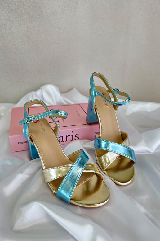Eco Leather Sandals with Block Heel in Blue-Gold Abilica