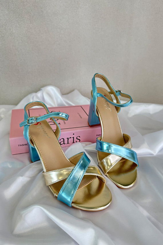 Eco Leather Sandals with Block Heel in Blue-Gold Abilica