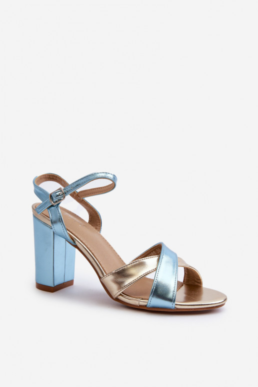 Eco Leather Sandals with Block Heel in Blue-Gold Abilica