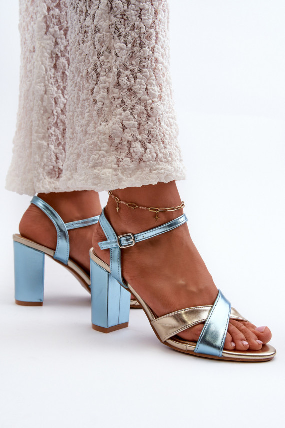Eco Leather Sandals with Block Heel in Blue-Gold Abilica