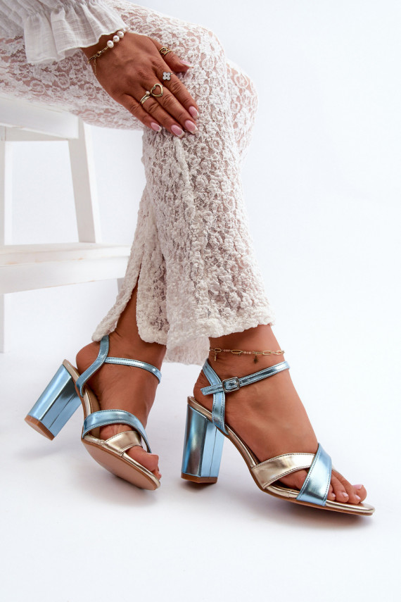 Eco Leather Sandals with Block Heel in Blue-Gold Abilica