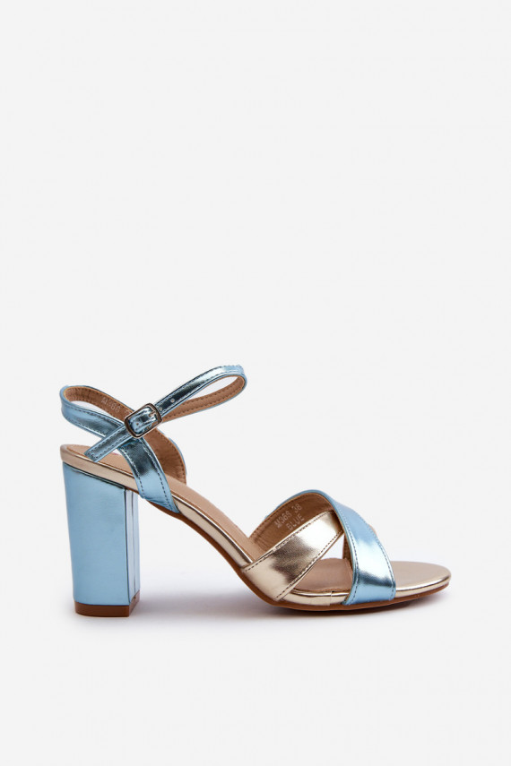 Eco Leather Sandals with Block Heel in Blue-Gold Abilica