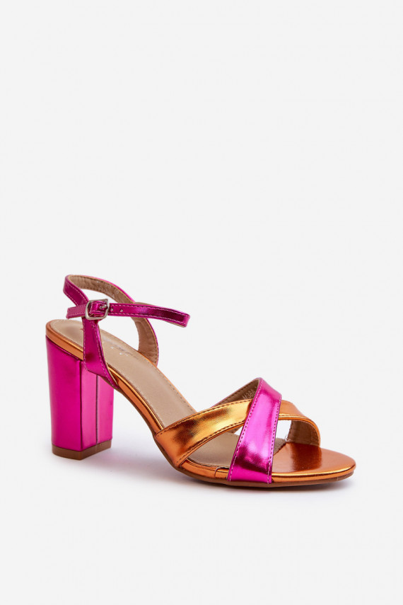 Eco Leather Sandals with High Block Heel Fuchsia Abilica