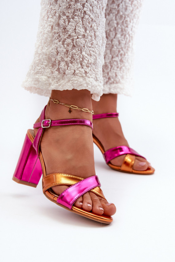 Eco Leather Sandals with High Block Heel Fuchsia Abilica