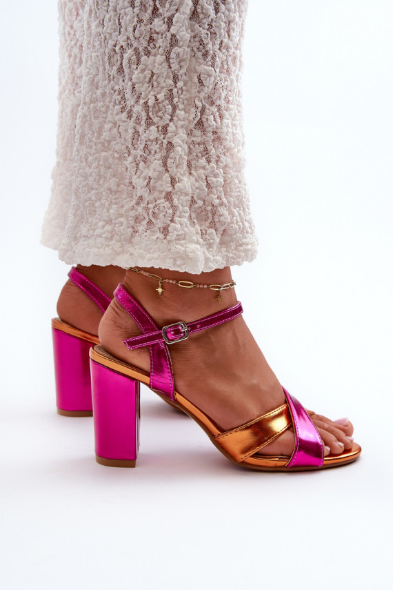 Eco Leather Sandals with High Block Heel Fuchsia Abilica