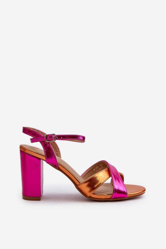 Eco Leather Sandals with High Block Heel Fuchsia Abilica