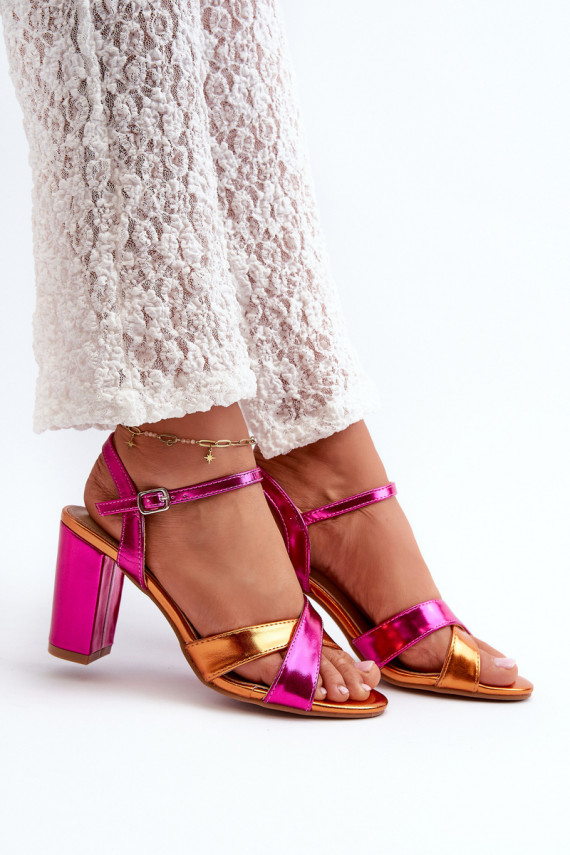 Eco Leather Sandals with High Block Heel Fuchsia Abilica
