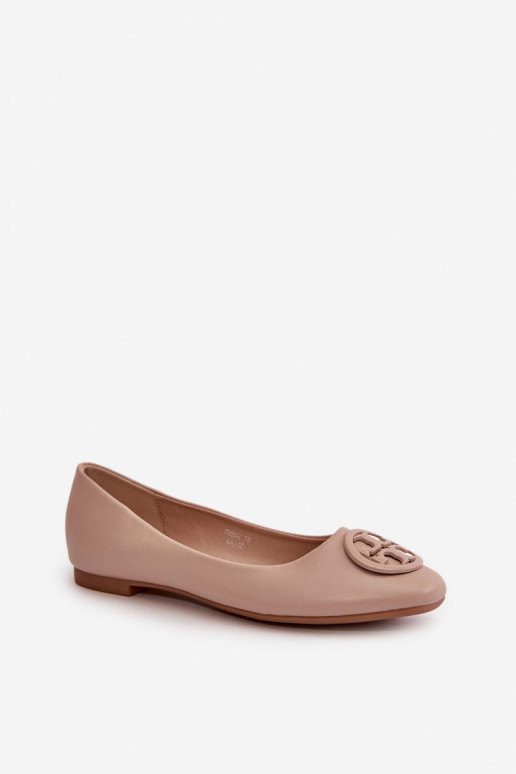 Women's Ballerina Flats with Eco Leather Decoration Beige Rhodike