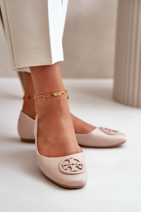 Women's Ballerina Flats with Eco Leather Decoration Beige Rhodike