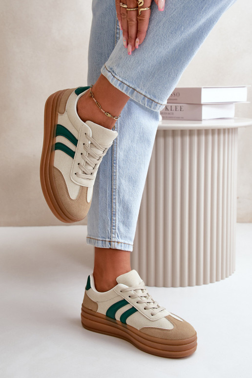 Women's Platform Sneakers in Beige-Green Nesonice