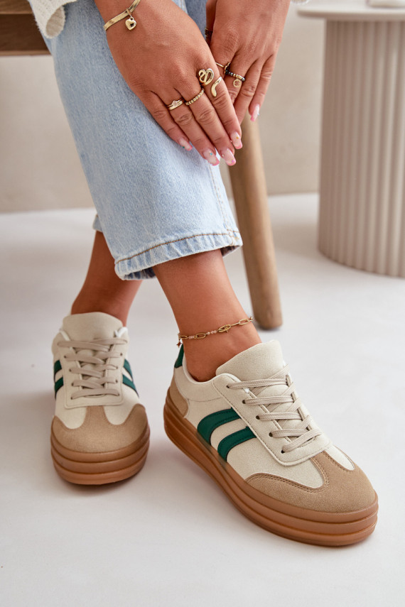 Women's Platform Sneakers in Beige-Green Nesonice