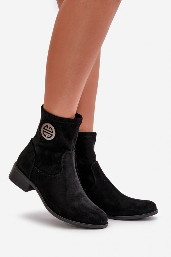 Women's Ankle Boots with Flat Heel and Zip Beige Loratie