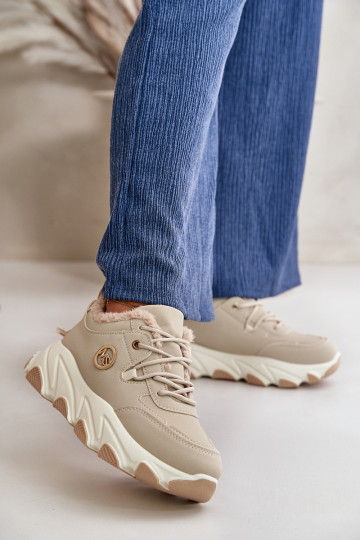 Warm Women's Sports Shoes Lace-up On Platform Beige Bialoa 2