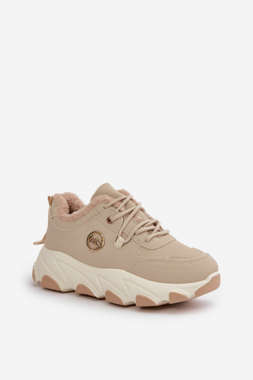 Warm Women's Sports Shoes Lace-up On Platform Beige Bialoa
