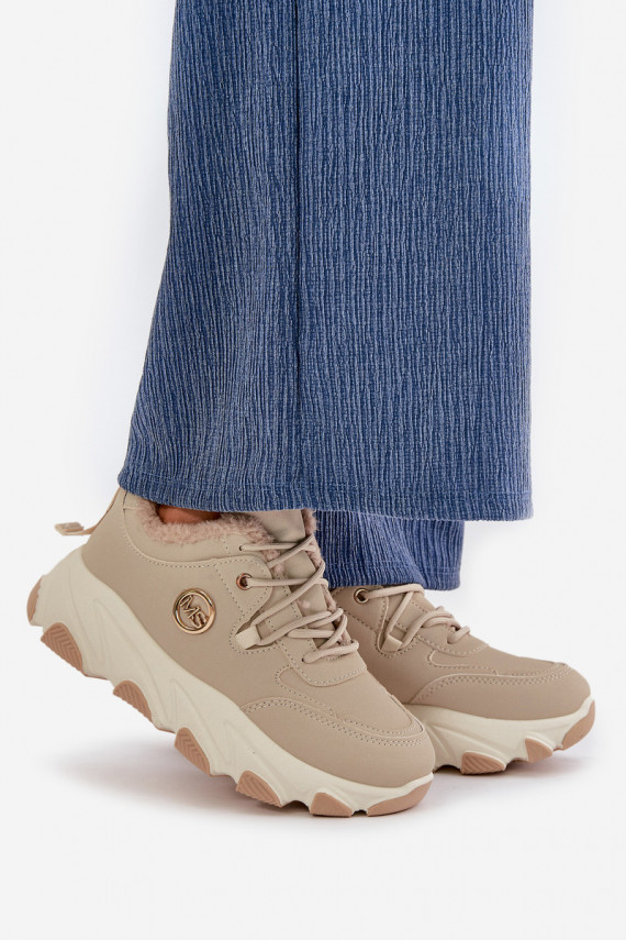 Warm Women's Sports Shoes Lace-up On Platform Beige Bialoa