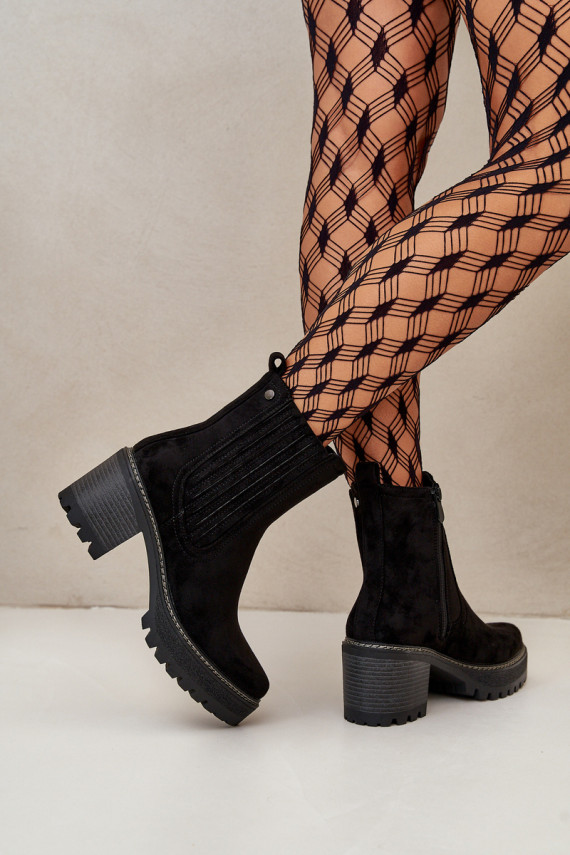 Women's Heeled Boots Made Of Eco Suede Insulated Black Nevitas