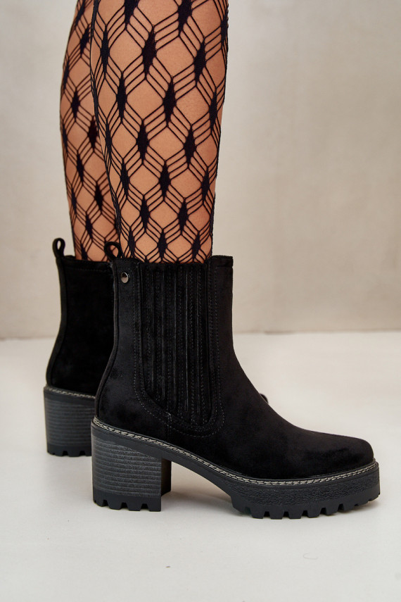 Women's Heeled Boots Made Of Eco Suede Insulated Black Nevitas