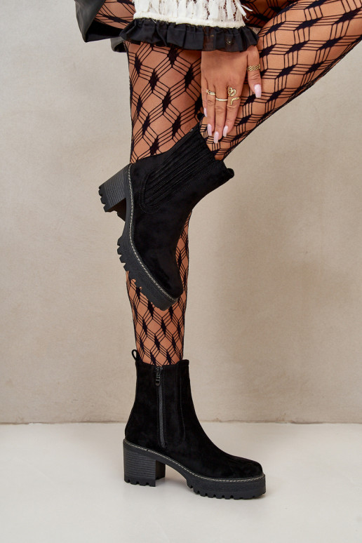 Women's Heeled Boots Made Of Eco Suede Insulated Black Nevitas
