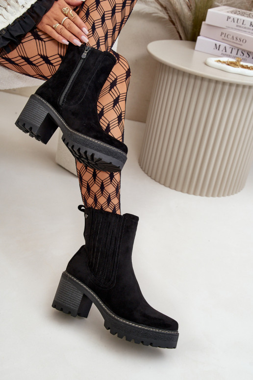 Women's Heeled Boots Made Of Eco Suede Insulated Black Nevitas