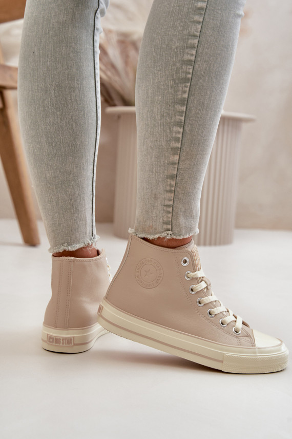 Women's Insulated Sneakers Made Of Eco Leather Beige Big Star OO274934