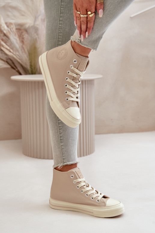 Women's Insulated Sneakers Made Of Eco Leather Beige Big Star OO274934