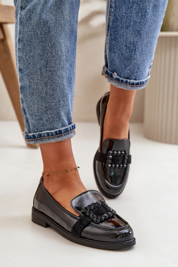 Lacquered Women's Moccasins With Decoration Black Vinceza 58389 2