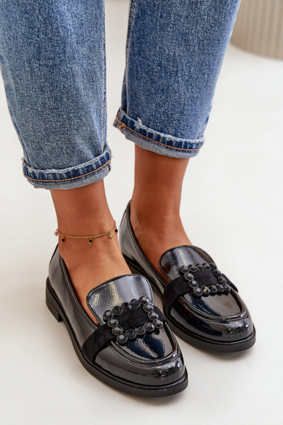 Lacquered Women's Moccasins With Decoration Black Vinceza 58389