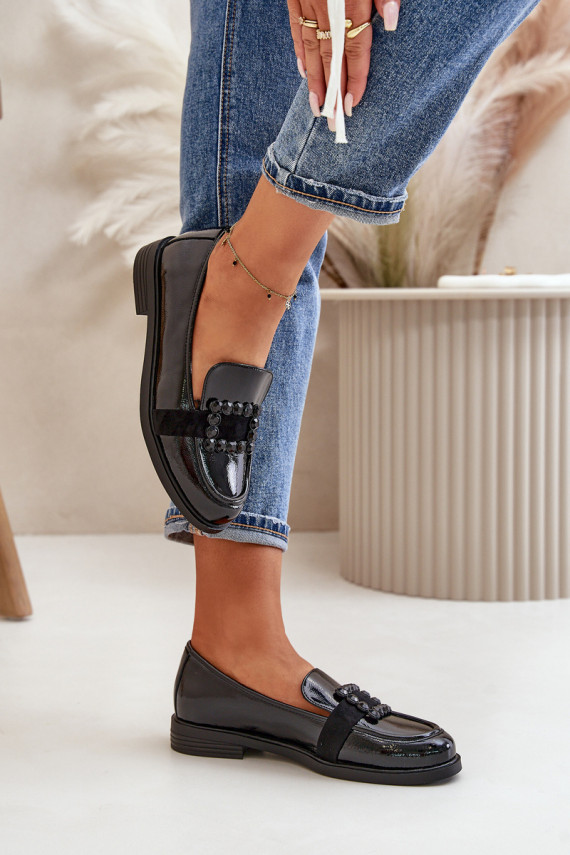Lacquered Women's Moccasins With Decoration Black Vinceza 58389
