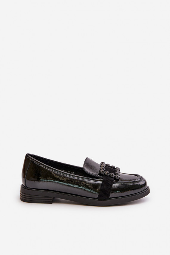 Lacquered Women's Moccasins With Decoration Black Vinceza 58389