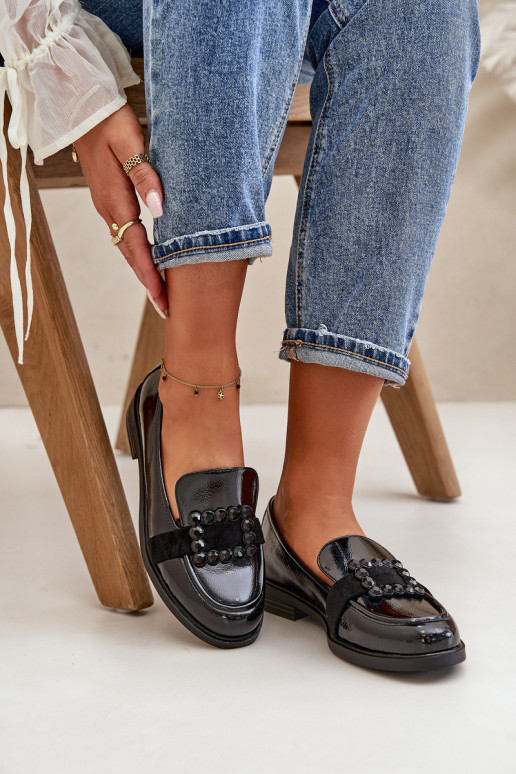 Lacquered Women's Moccasins With Decoration Black Vinceza 58389