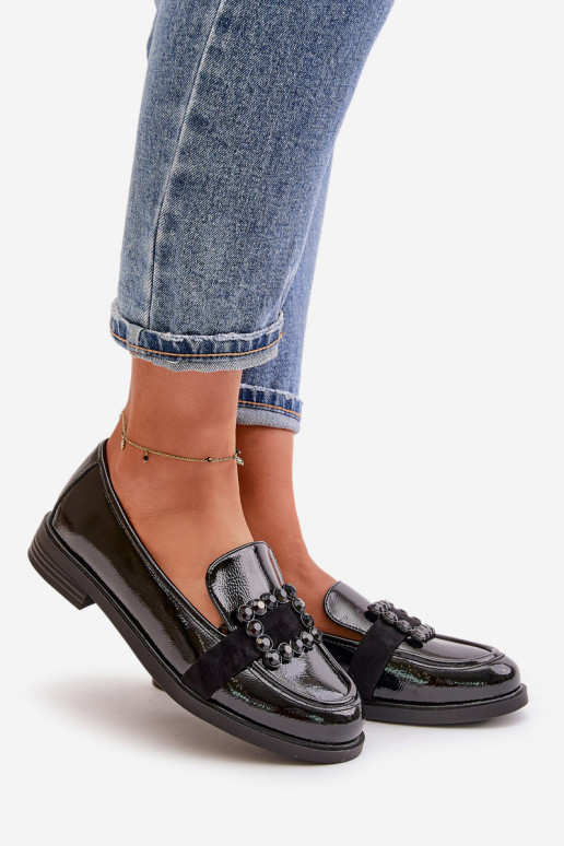 Lacquered Women's Moccasins With Decoration Black Vinceza 58389