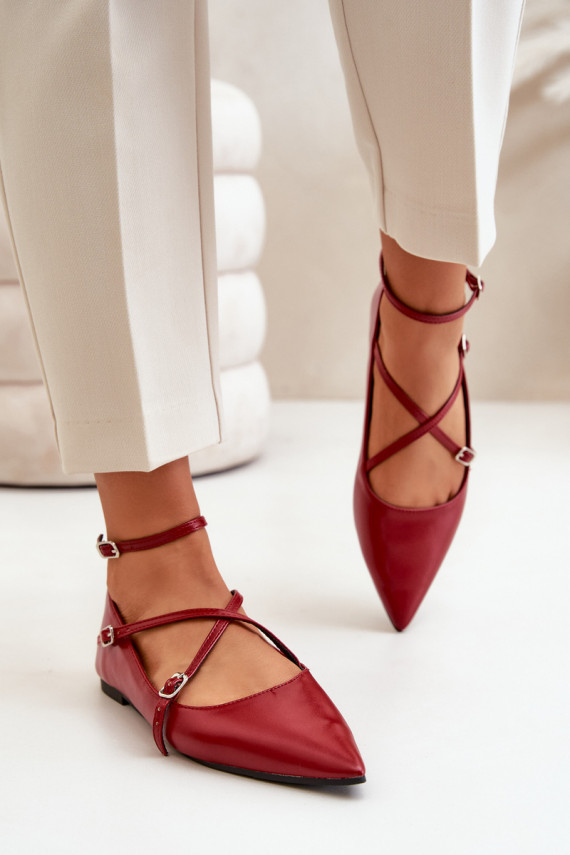 Women's Ballerinas With Pointed Toes And Intertwined Straps Burgundy Violra