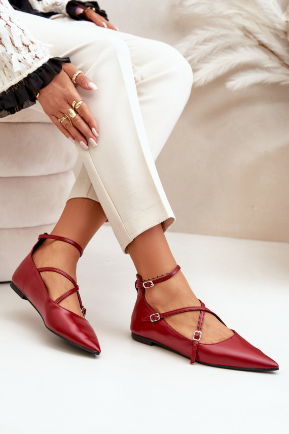 Women's Ballerinas With Pointed Toes And Intertwined Straps Burgundy Violra