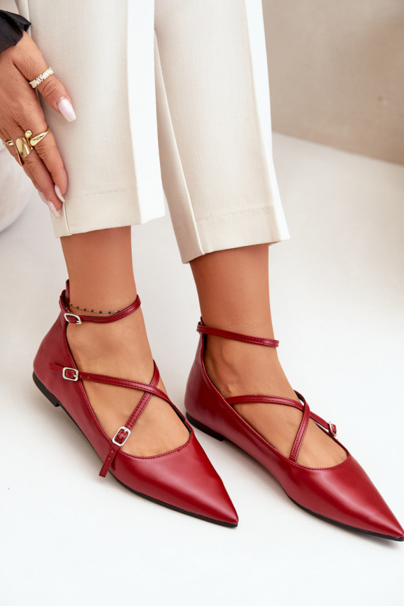 Women's Ballerinas With Pointed Toes And Intertwined Straps Burgundy Violra