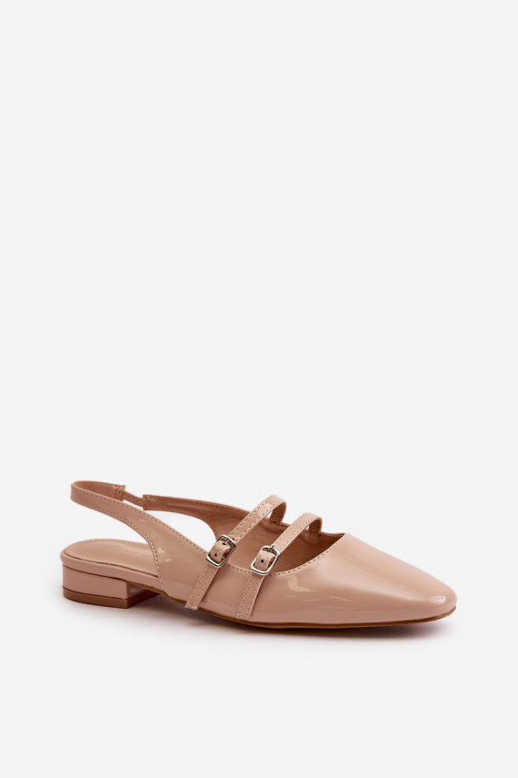 Lacquered Ballet Flats With Straps On Low Heel Beige Bialettia