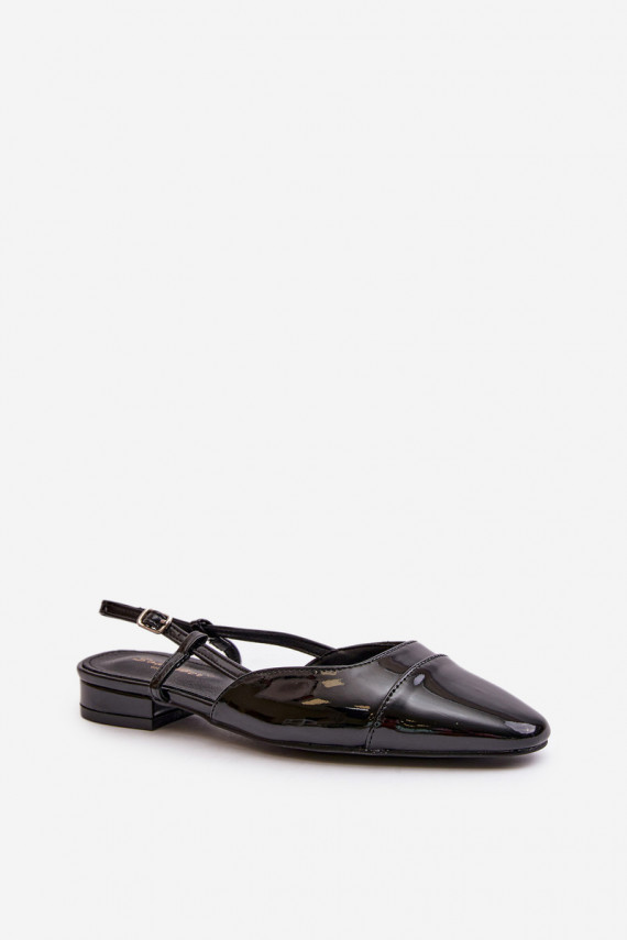 Glossy Ballerinas On Low Heel With Open Heel Black Kairael