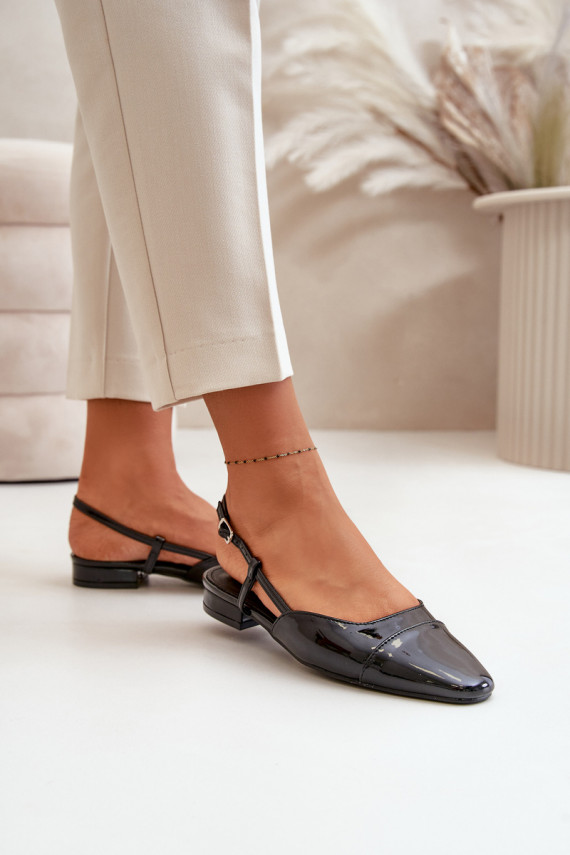 Glossy Ballerinas On Low Heel With Open Heel Black Kairael