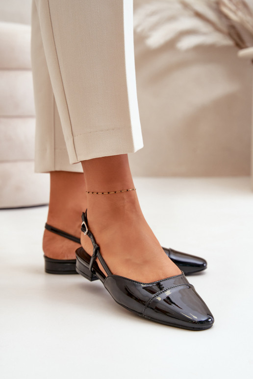 Glossy Ballerinas On Low Heel With Open Heel Black Kairael