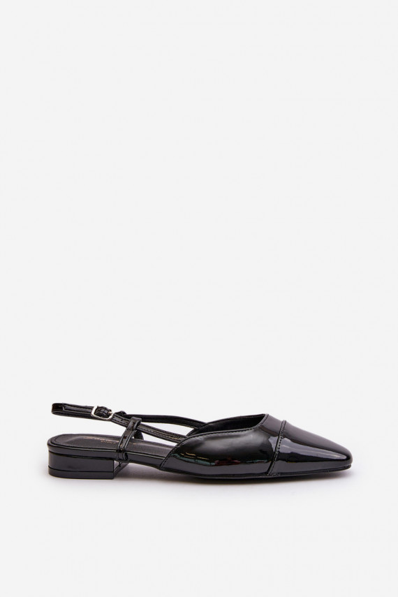 Glossy Ballerinas On Low Heel With Open Heel Black Kairael