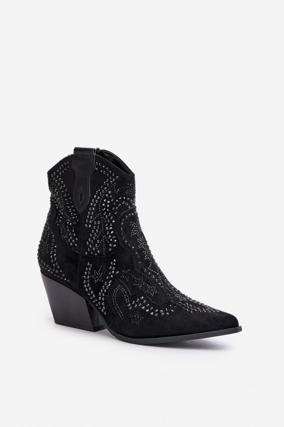 Decorated Cowboy Ankle Boots Black Kaivina