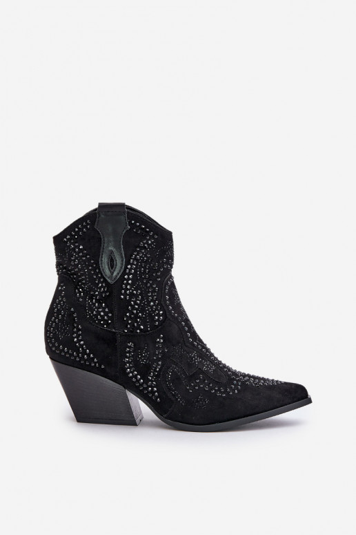 Decorated Cowboy Ankle Boots Black Kaivina