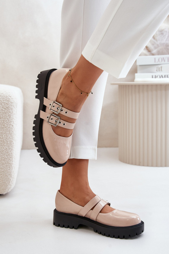 Women's Patent Shoes With Straps Beige Terione