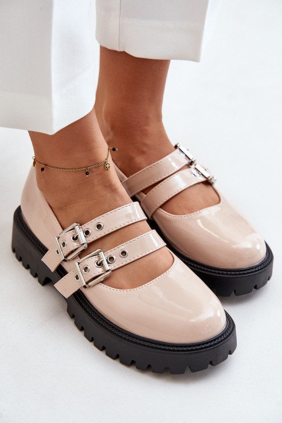 Women's Patent Shoes With Straps Beige Terione