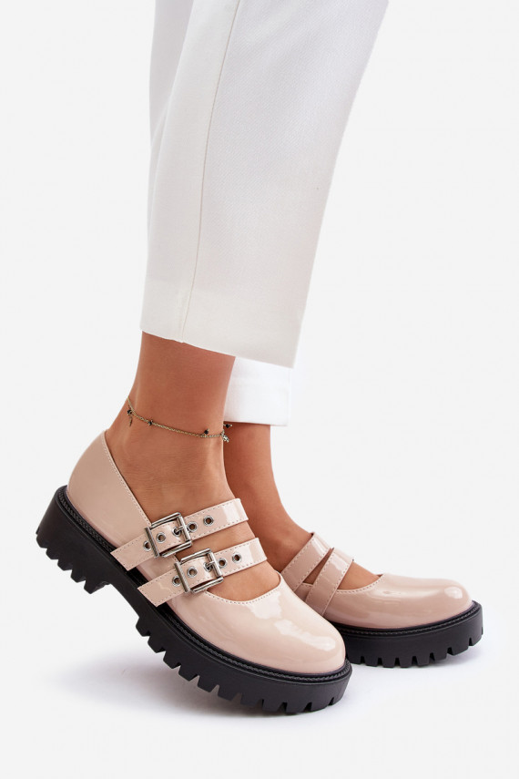 Women's Patent Shoes With Straps Beige Terione