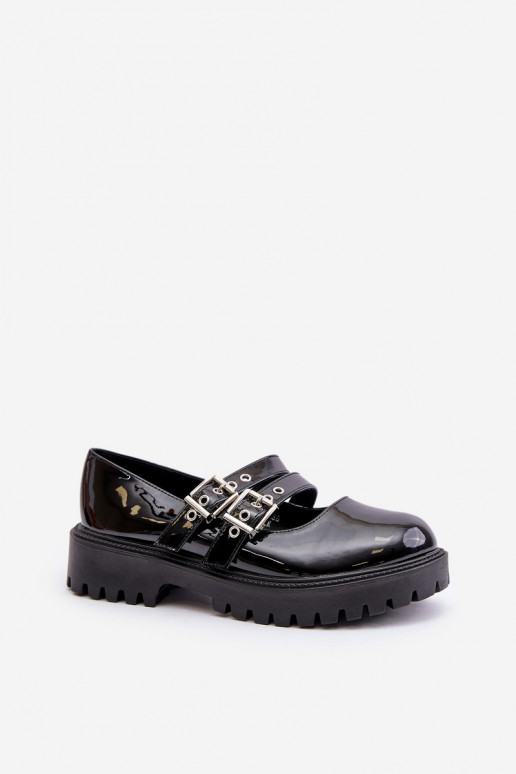 Ladies Lacquered Shoes With Straps Black Terione